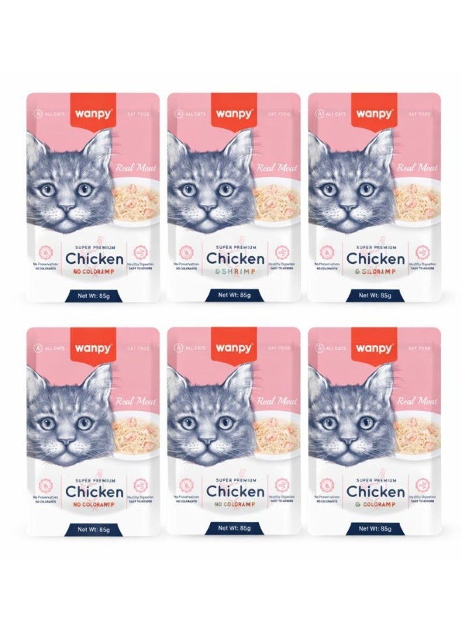 Super Premium Wet Cat Food with Chicken & Shrimp – Real Meat Pouch – Healthy Digestion & Easy Absorption – 85 g (Pack of 6)